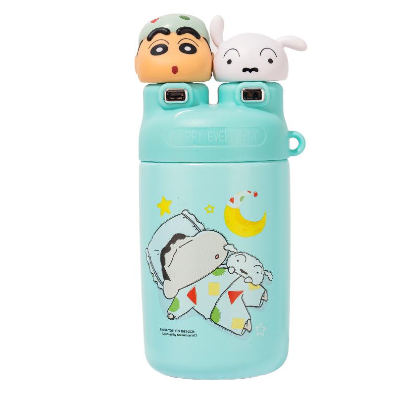 Crayon Small New Water Cup Mug New Womens Fashionable Thermos Flask Cup Students Go To School Water Bottle Male Straw Mug Double Drink