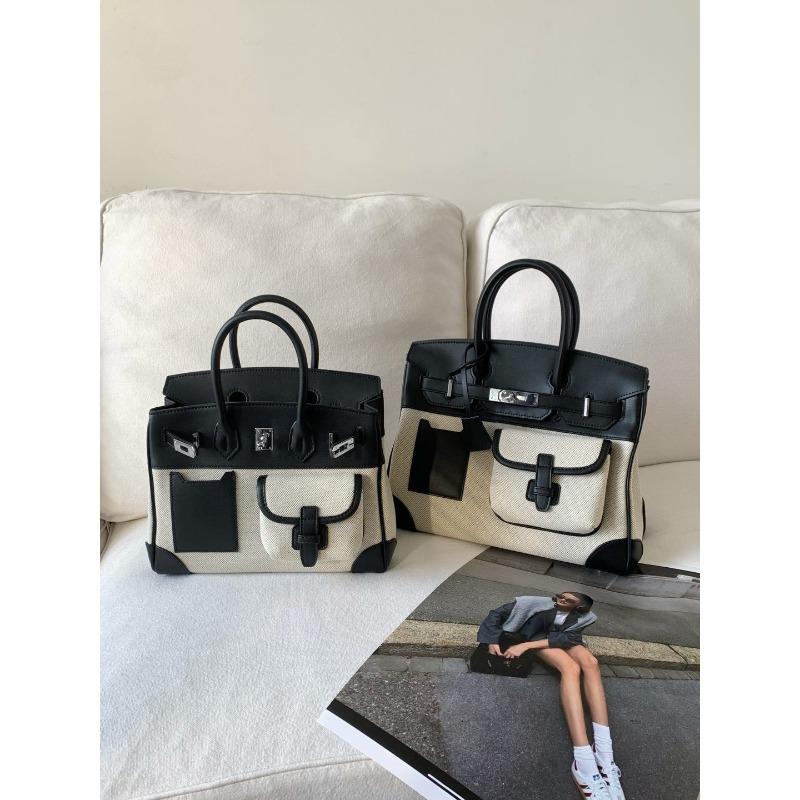 

25 Нова контрастна кольорова багатокишенькова платинова сумка повсякденна парусинова шкіряна сумка-месенджер на плече високого класу 30*16*22CM чорний