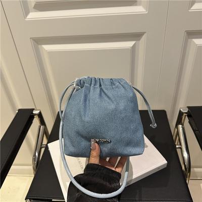 New Fashion Denim Bucket Bag, Messenger Bag, Women's Exquisite Niche Shoulder Bag, Commuter Work Mobile Phone Bag