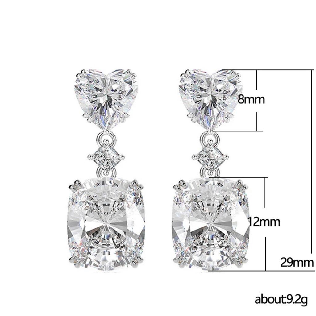 Heart and Cushion Cut Pink Stone Drop Earrings for Women Romantic Jewelry