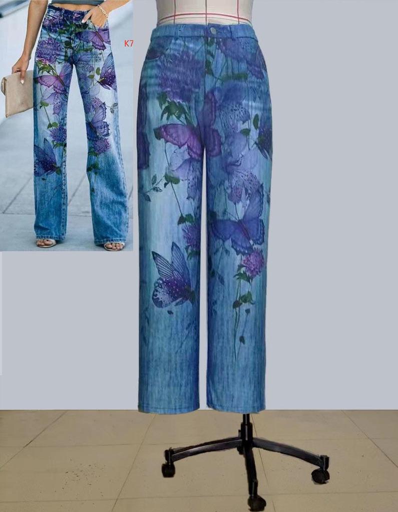 2023 Women's Plus Size Casual Faux Denim Pants - European & American Fashion