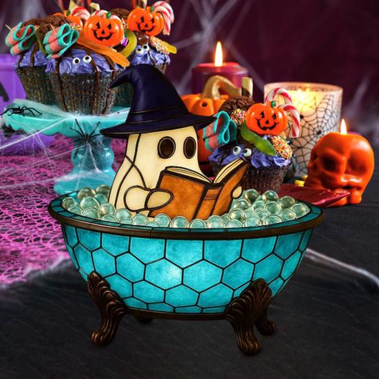 Ghost Bubble Bath Lamp Cute Ghost-Themed Night Light Color-Changing LED Mood Light for Bedside Bathroom Decor