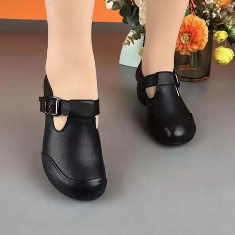 Chaussures Plateformes Mode Fait Main Style Rétro pour Femmes Semelles Compensées Talon Compensé Printemps Été Cuir Véritable Chaussures à Talons Hauts Décontractées