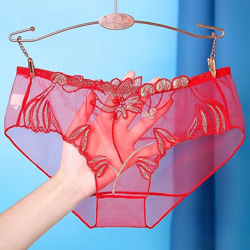 Transparent Mesh Panties for Women Lace Sexy Underwear Low-Waist Female Traceless Underpants Perspective Briefs Lingerie