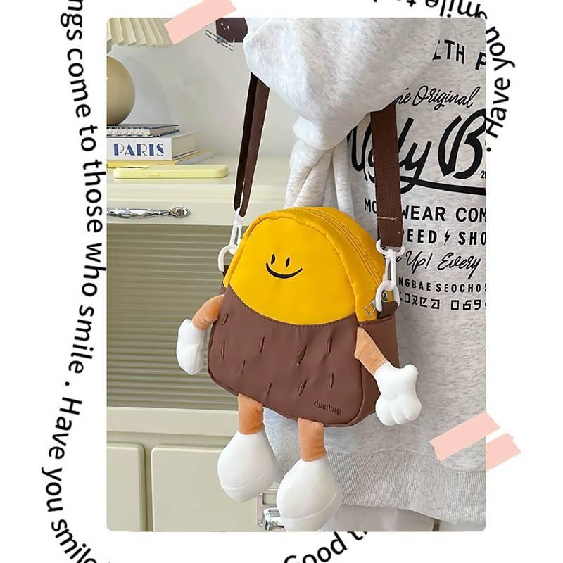 Charming Japanese Style Plush Potato Cartoon Crossbody Bag For Kids With Fun Print