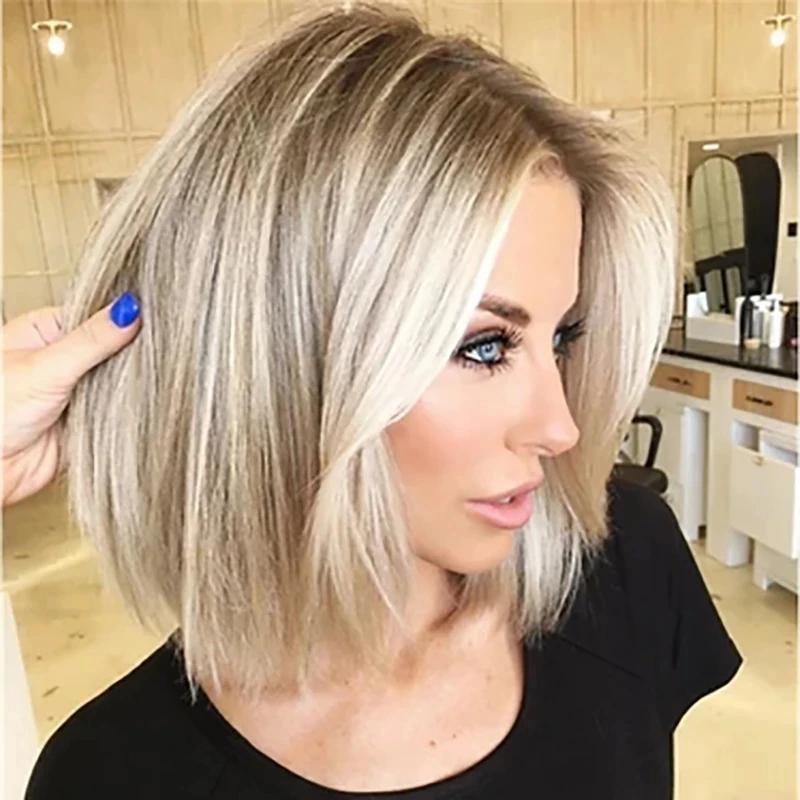 Peruci WHIMSICAL W Păr Sintetic Mix Culoare Blonduiri Păr Ondulat Bob Femei Cărare pe Mijloc Peruci Cosplay Fibră Rezistentă la Căldură pentru Femei