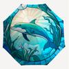1PC Dolphin Stained Glass Automatic Open/Close Umbrella with Windproof, 8-Rib Sturdy Canopy, Durable Ribs, Fashionable Design,1248A