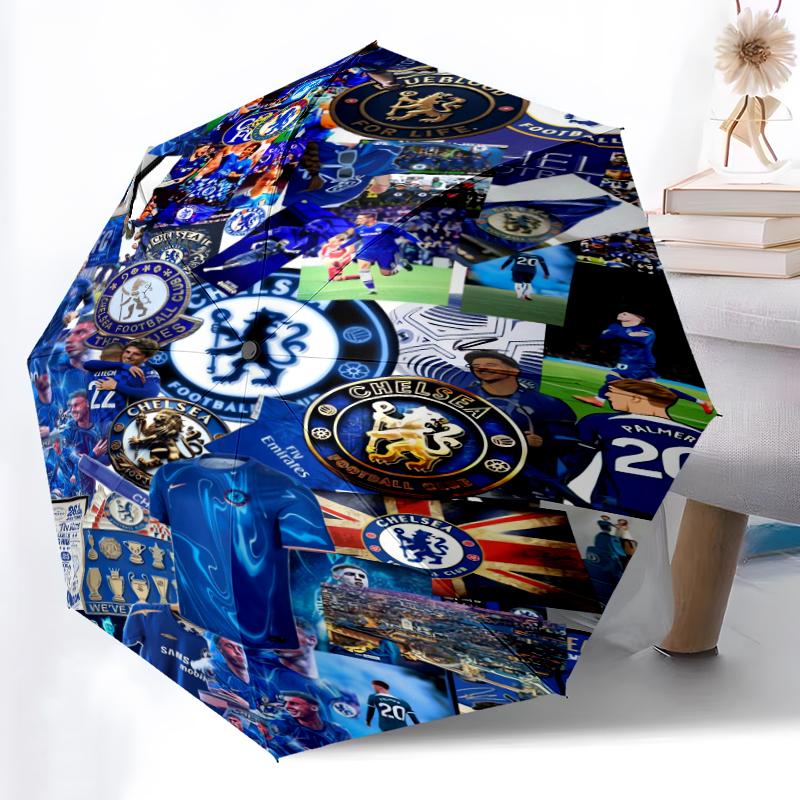 1pz Robusto Ombrello Automatico a 8 Stecche, Ombrello Chelsea FC, Stampato Digitalmente, Ombrello Pieghevole per Uso Esterno in Movimento