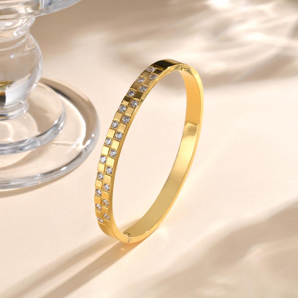 Zircon Square Open Bracelets CZ Stainless Steel Hinged Cuff Bangle Bracelet for Women Luxury Fashion Jewelry