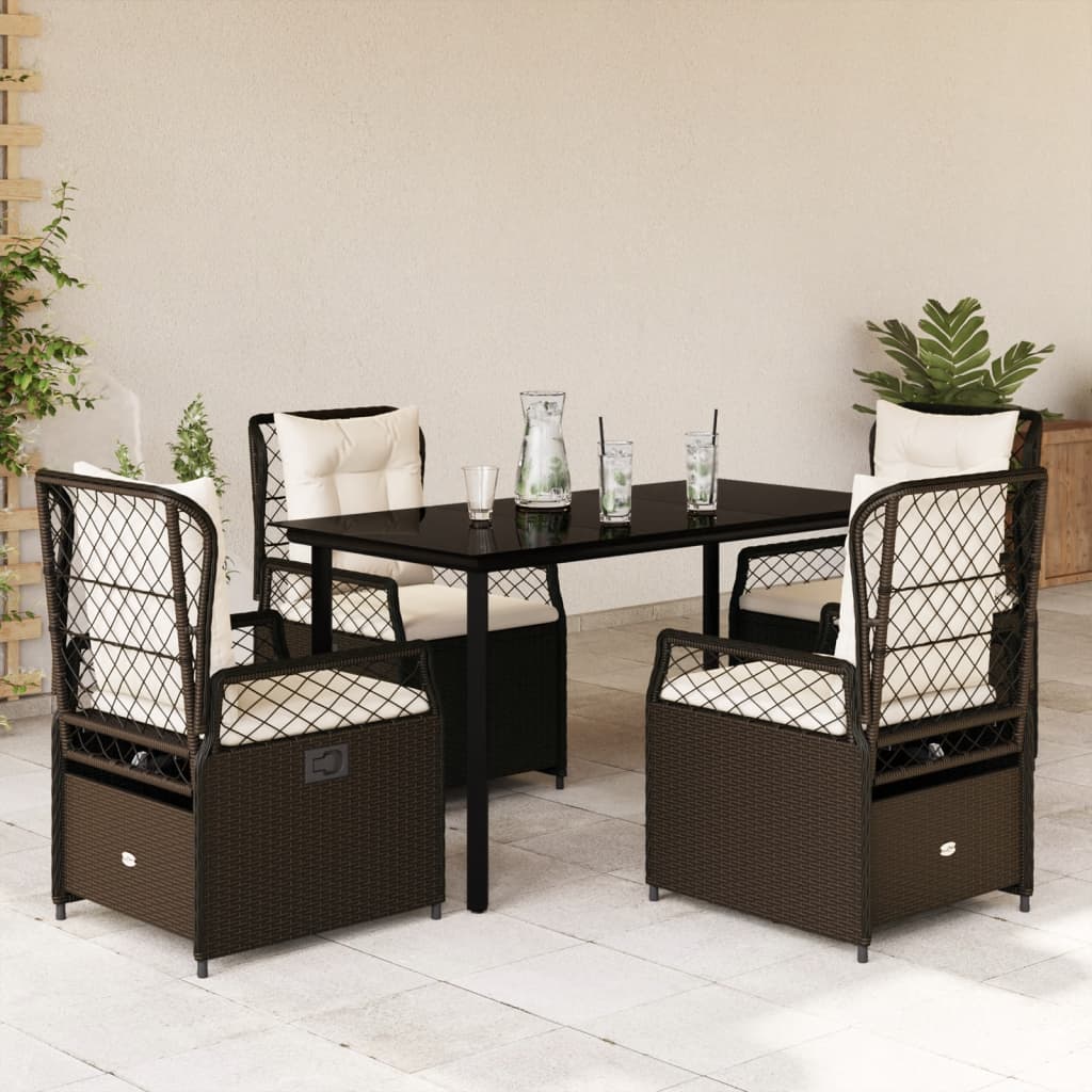 5 Piece Outdoor Dining Set with Cushions Brown Poly Rattan