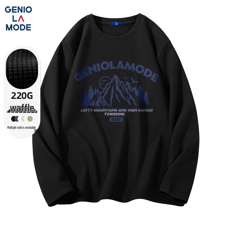 GENIOLAMODE Men s Heavy Waffle Knit Long Sleeve T-Shirt XL