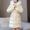 Winter Women Coat Thickened Padded Faux Fur Long Sleeve Zipper Closure Cotton Lady Down Coat Slim Fit Mid Length Pockets Jacket