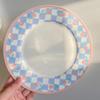Ins Style High Appearance Lovely Chessboard Plate Blue and White Tulip Ceramic Plate Dessert Cake Salad Breakfast Plate Gift