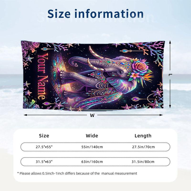 Elephant Theme Beach Towel Personalized Custom Name & Text Soft Quick Dry Beach Towel for Swimming Travel