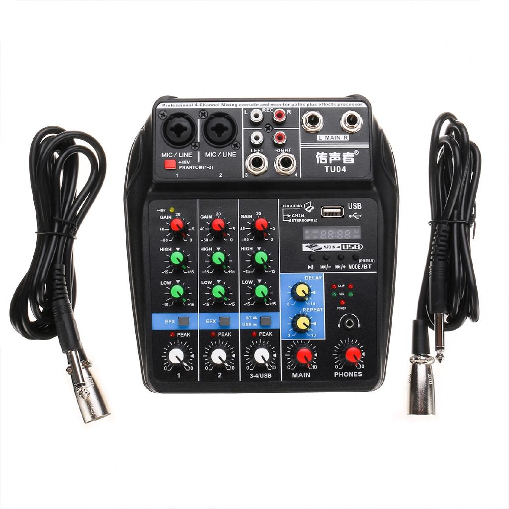 Portable 4 Channels Audio Audio Mixer A4 Sound Mixing Console Bluetooth Record 48V Phantom Powe EffectsMixer with USB New