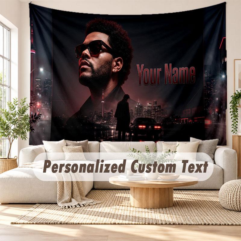 Arazzo da Parete con Nome Personalizzato, Arazzo Decorativo Sfondo The Weeknd per Dormitorio Casa