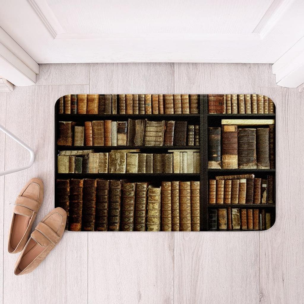 Bookshelf Area Rug for Teen Study Room Decor Library Book Print Carpet Vintage Bookshelf Living Room Doormat Bookcase Floor Mat