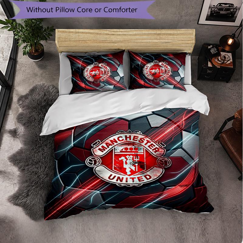 Set Lenzuola Manchester United Modello 3 Pezzi Morbida Copripiumino in Microfibra con Federe per Camera da Letto