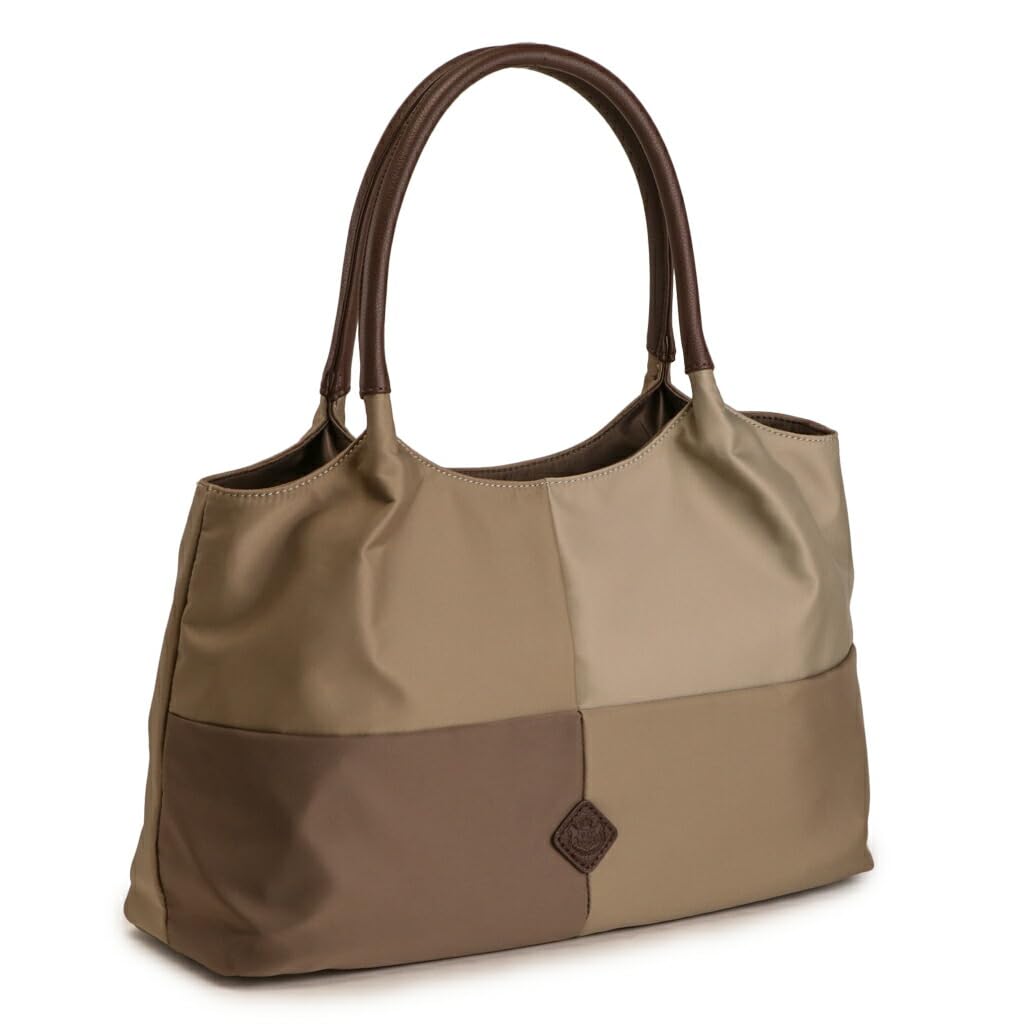 Pragma Women s Tote Bag, Handbag, Elegant, Lightweight Nylon and Synthetic Leather, Shoulder Bag (Grey Beige)