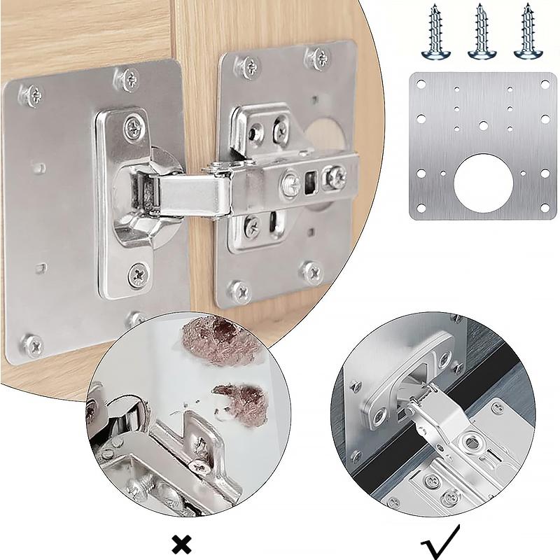 Stainless Steel Cabinet Hinge Repair Plate Hinge Repair Bracket Kit Fixing Screws, Suitable for Wooden Cabinet Doors Furniture