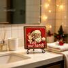 Christmas Hanging Ornament Wooden Tabletop Decor, 2D Pet Santa with Iron Stand, Rustic Festive Home Accents Holiday Sign for And Cafe Shelf,