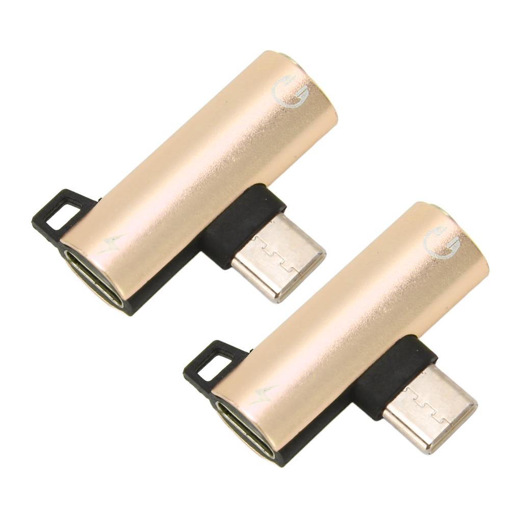 2Pcs USB C to 3.5mm o Adapter 2 in 1 Type C 3.5mm Listening Music While Charging Durable ABS
