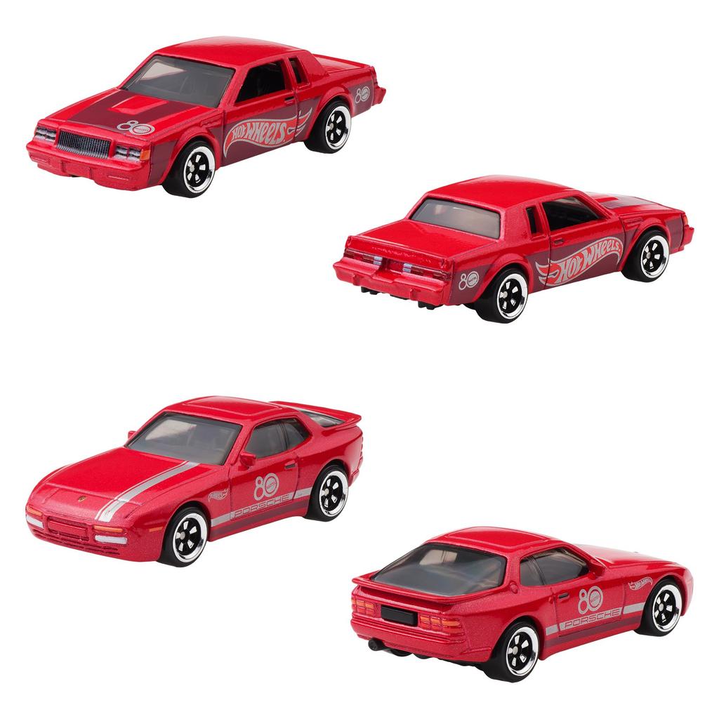 Hot Wheels Mattel Vehicul Jucărie Mini Aniversare 80 de Ani Vârsta 3 și JGK09 Pachet 8 Mașini, Sus, Roșu,