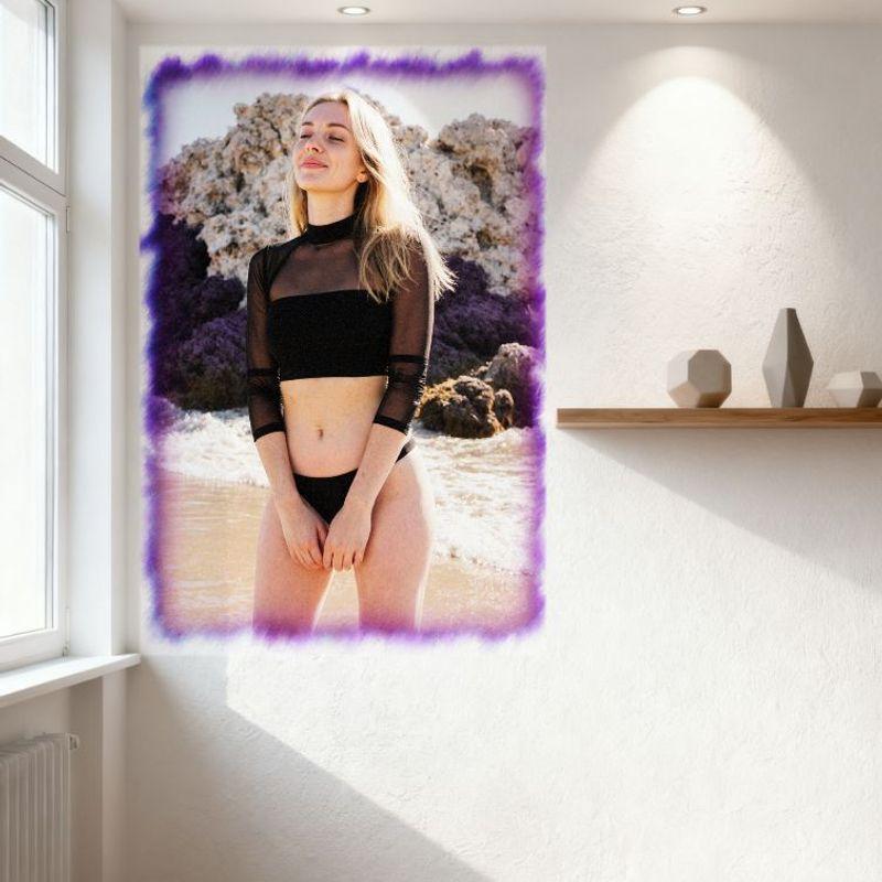 Sexy Blonde Woman On Beach Tin Sign Vintage Metal Poster for Bar Pub Home Cafe Wall Decor - Sheer Mesh Outfit, Rocky Formations,