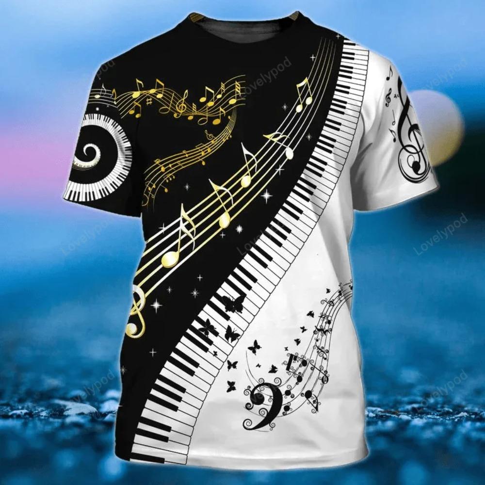 

Джазовая футболка с 3D-принтом в виде узора из пианино и гитар, мужская, модная, с круглым вырезом, с коротким рукавом XL