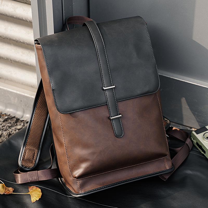 Korean Trendy 2025 Leather Men's Backpack - Large Capacity School & Laptop Bag