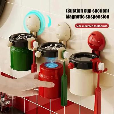 Wall Mounted Toothbrush Storage Rack Set Multifunctional Space Saving Tooth Cup Holder Set No Drill Washing Cup