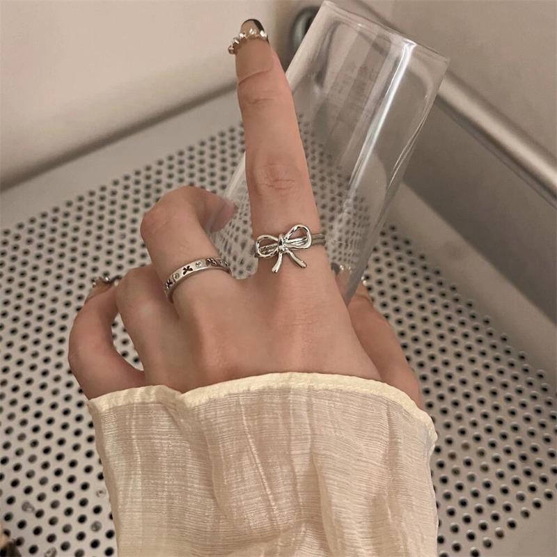Fashion Bow Ribbon Rings For Women Sweet Cute Geometric Bow Opening Adjustable Rings Wedding Party Jewelry Gifts