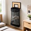 Wall-Mounted Basketball Laundry Hamper with Wood Rear Panel, Folding Steel Toss Frame, Removable Polyester Bag, and Lower Release Opening