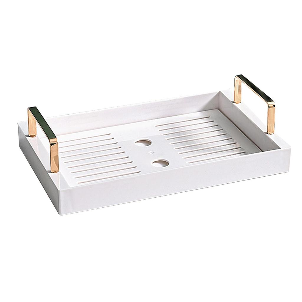 Serving tray Rack with Handles Modern Elegant Cup Holder for Countertop Household , Drain White