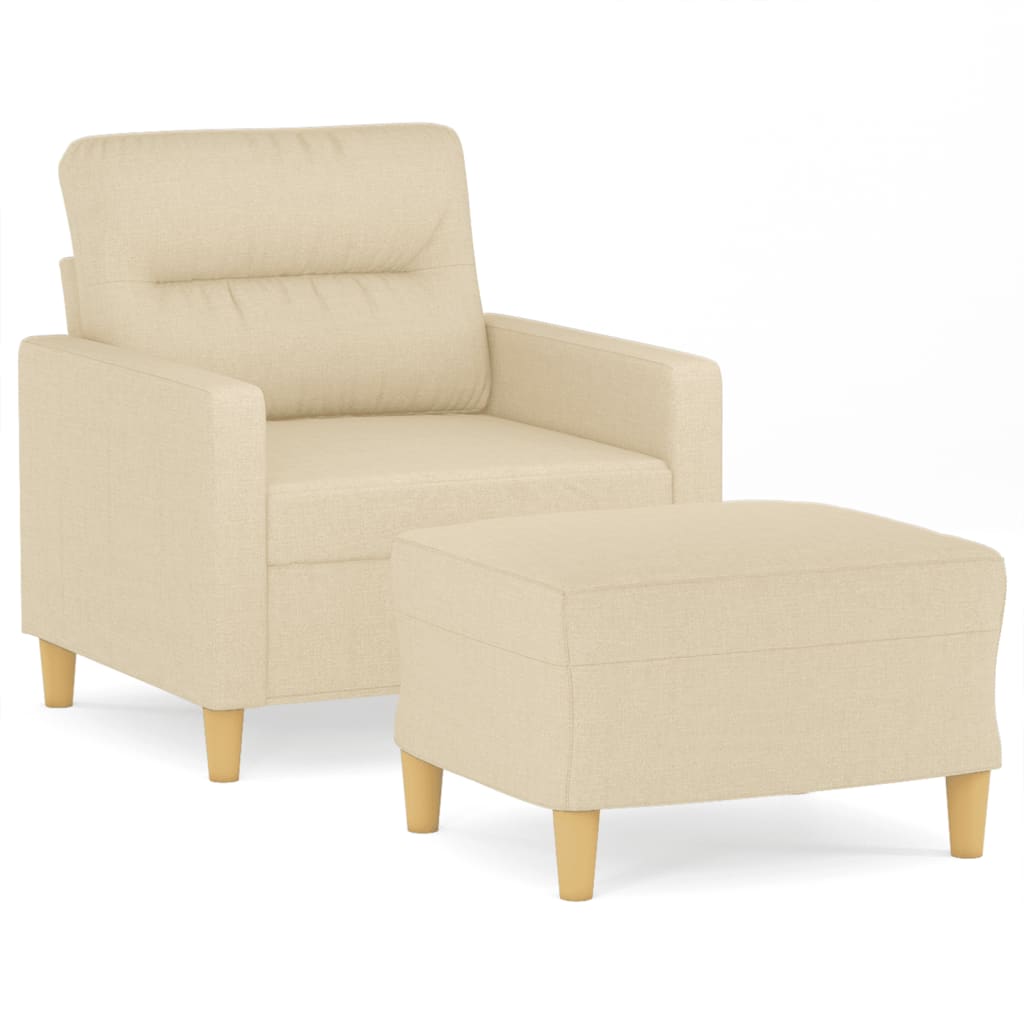 Cream Armchair with Footstool 60 Cm Fabric