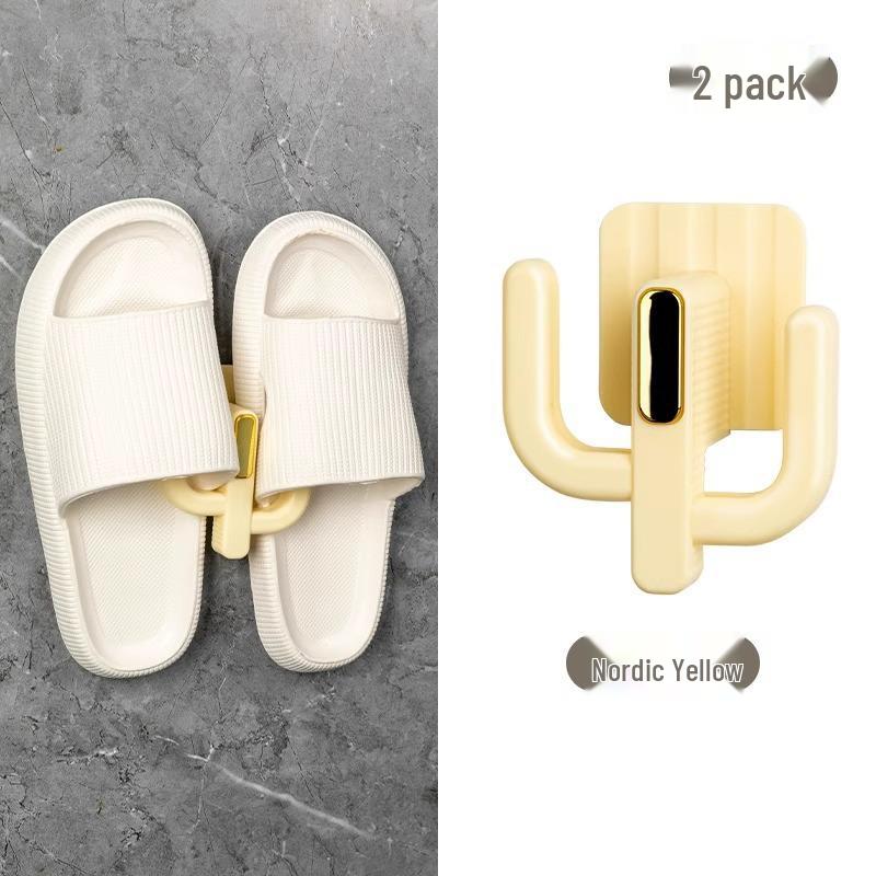 Punch-Free Wall-Mounted Bathroom Slipper & Shoe Organizer Rack with Hooks