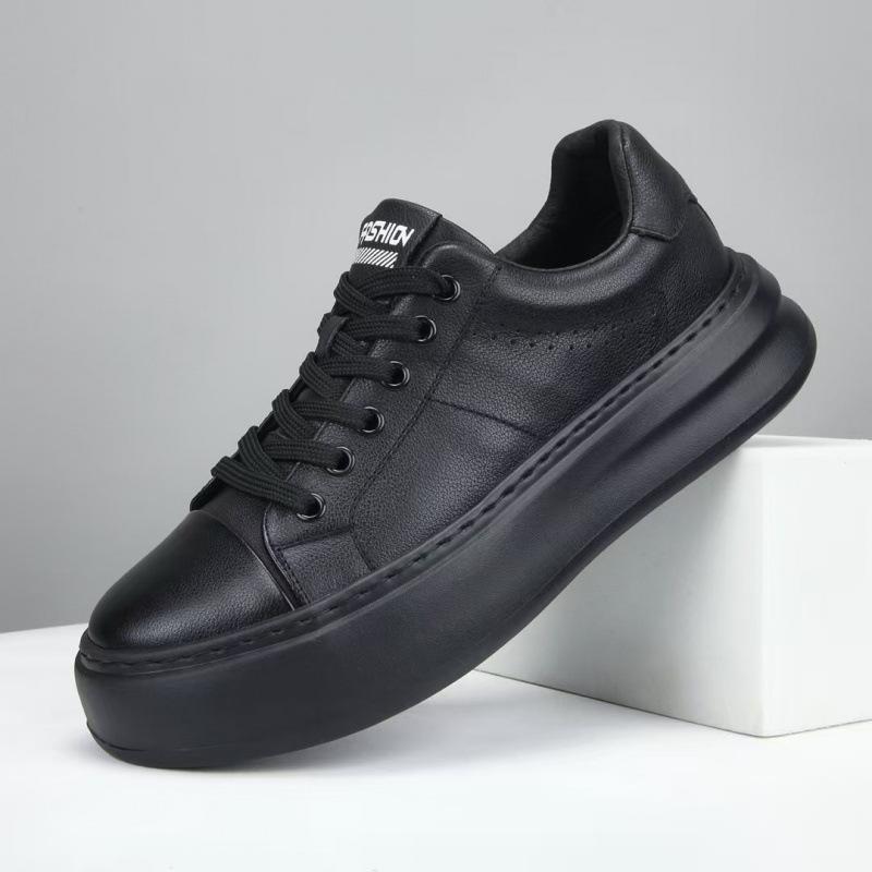 Cross-Border Leather Little White Shoes Men'S Thick-Soled Lightweight Sports Shoes First-Layer Cowhide Breathable Casual Shoes Niche Sense Board