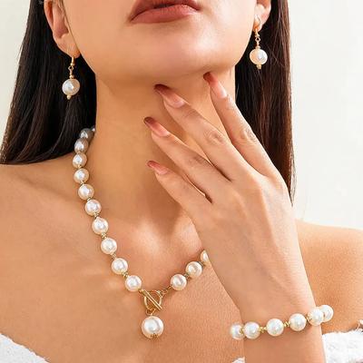 3 Pcs/Set Faux Pearl Decor Necklace Earring Bracelet Suit Elegant Short Clavicle Chain Necklace All Match Jewelry Accessories