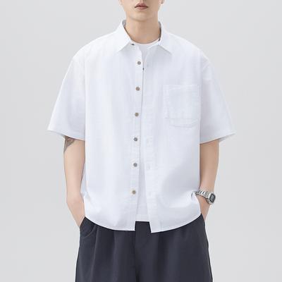 Summer Japanese Retro Cotton and Linen Short-sleeved Shirt Men's American Loose Loose Mid-sleeved Shirt