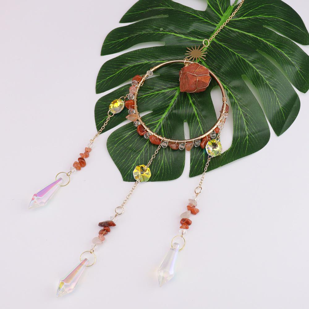 Simple Stylish Indoor Decor: Raw Stone Sun Catcher Wind Chime Pendant T109