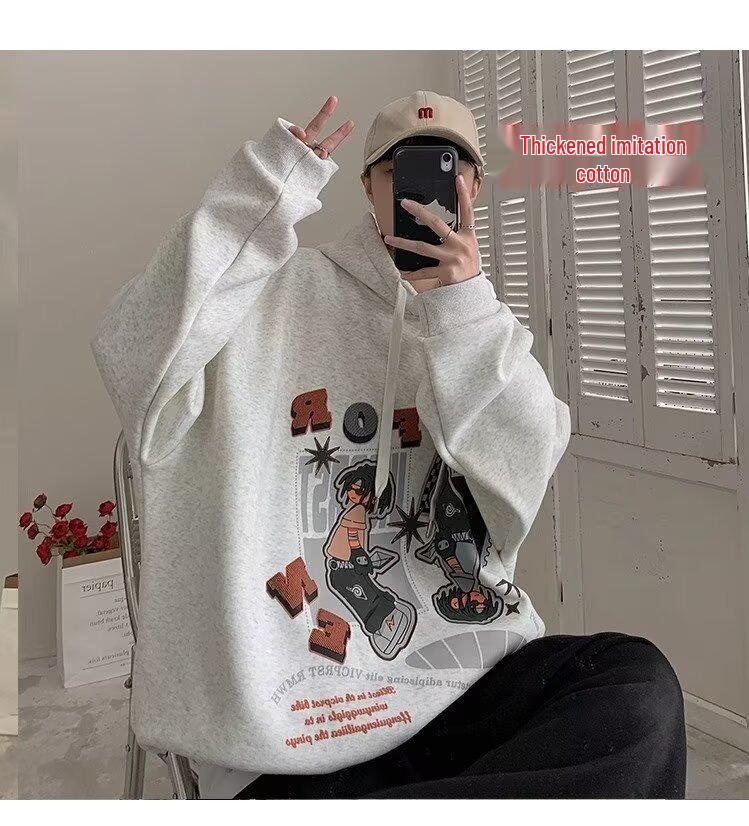 

Men s Oversized Cotton Hoodie - Autumn/Winter Hip-Hop Style, Fleece-Lined Sweatshirt 2XL