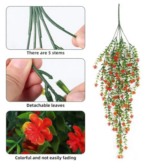 Hängende Kunstblume mit Eukalyptusblättern UV-beständig Fake-Blumenranke Innen Außen Garten Kunstblüte Rattan Dekor