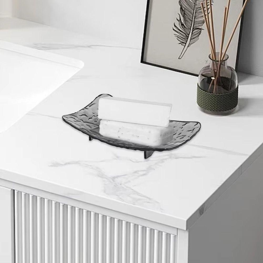Light Luxury with Drain Hole Transparent Soap Box Glacier Patterned Non-slip Base Soap Holder Soap Dish Household Use