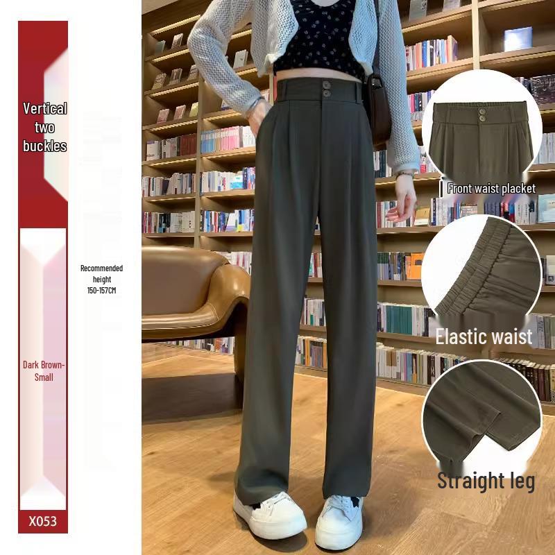 Damskie spodnie garniturowe z wysokim stanem, czarne - Kolekcja Lato 2025, Petite szerokie nogawki, drapowane proste spodnie