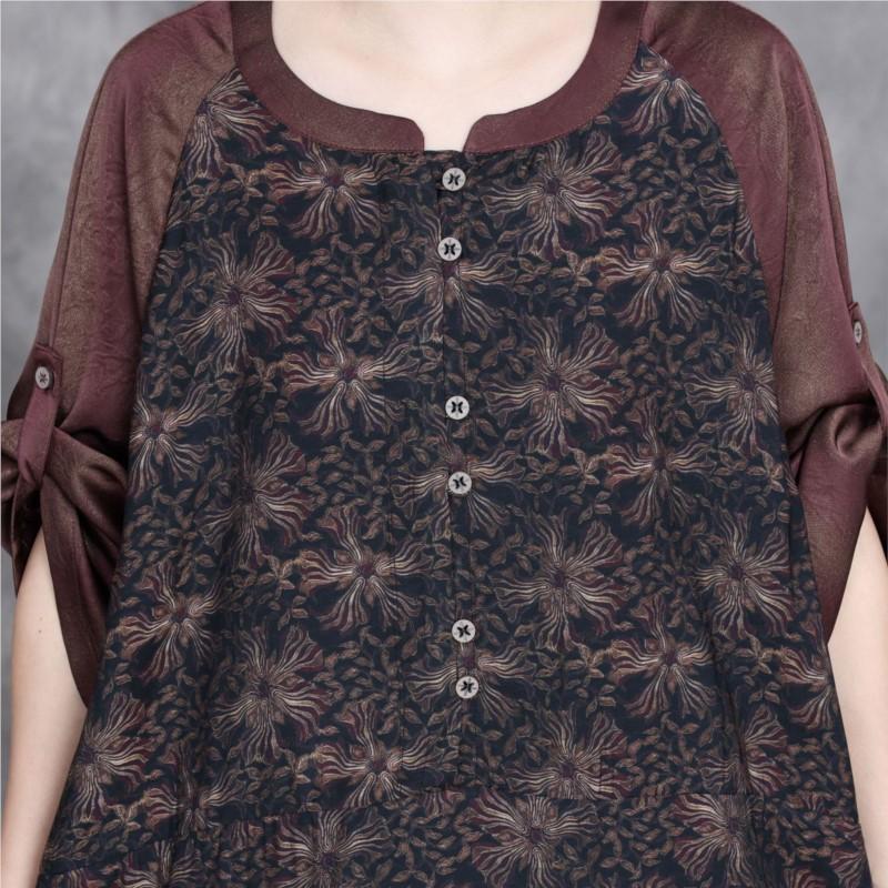 Johnature Women Vintage Print Floral Dresses O-Neck Seven Sleeve Spring A-Line High Quality Women Dress