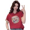 Women's Summer 2025 Color-Block Cotton Short Sleeve T-Shirt with Embroidered Chinese Style