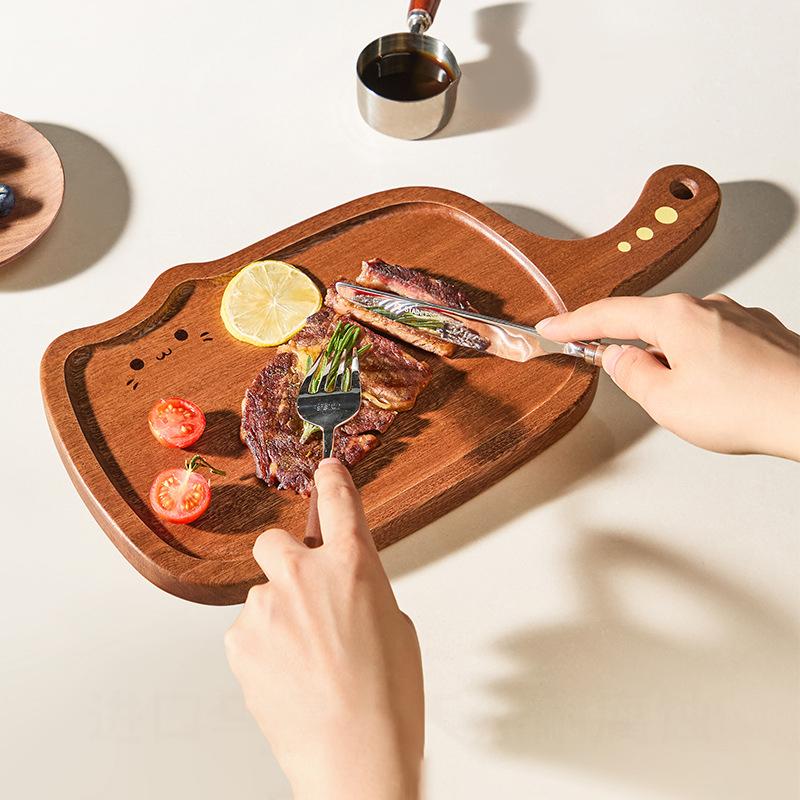 Cat Sandalwood Steak Cutting Board Steak Board Wooden Pizza Tray Solid Wood Bread Cutting Board Home Restaurant Wooden Tray