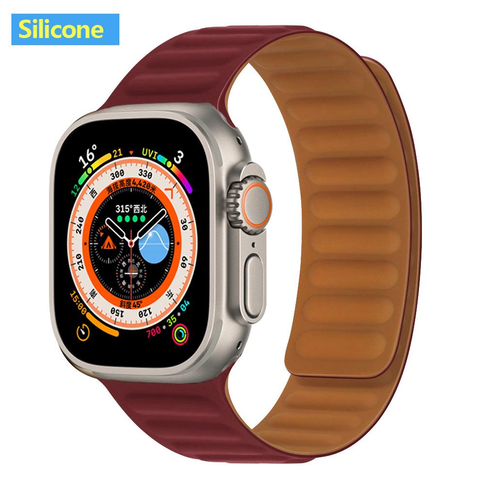 

Кожаный ремешок для Apple Watch Ultra 2 Ремешок 44мм 40мм 45мм 41мм 49мм Магнитный петлевой браслет iWatch серии 6 7 SE 8 9 10 S10-42mm 38 40 41mm