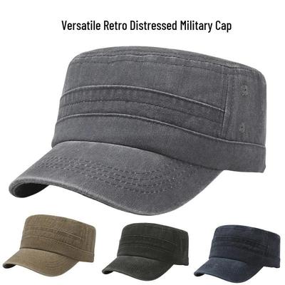 Herren Distressed Flat Top Militärkappe, Frühling/Sommer Entenschnabelmütze, Sonnenhut im koreanischen Stil