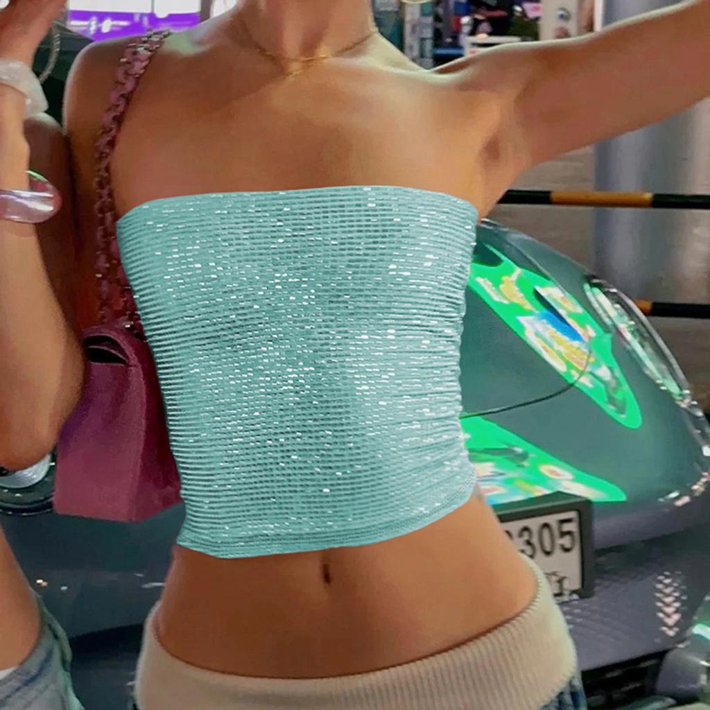 Nuevo Top de Tirantes Sexy Brillante sin Espalda Ajustado de Calle de Moda para Mujer